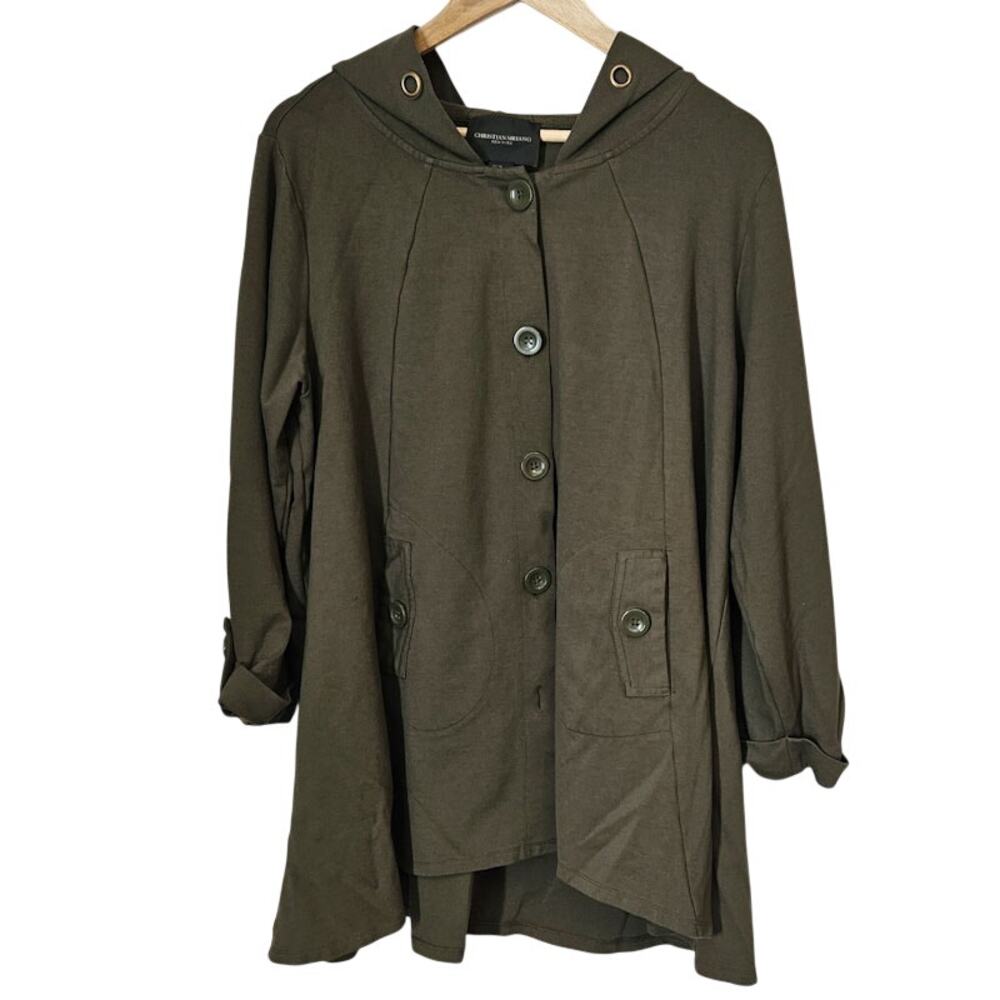 Christian Siriano Women's Olive Utility Jacket 2X Lightweight Hooded A-Line Coat